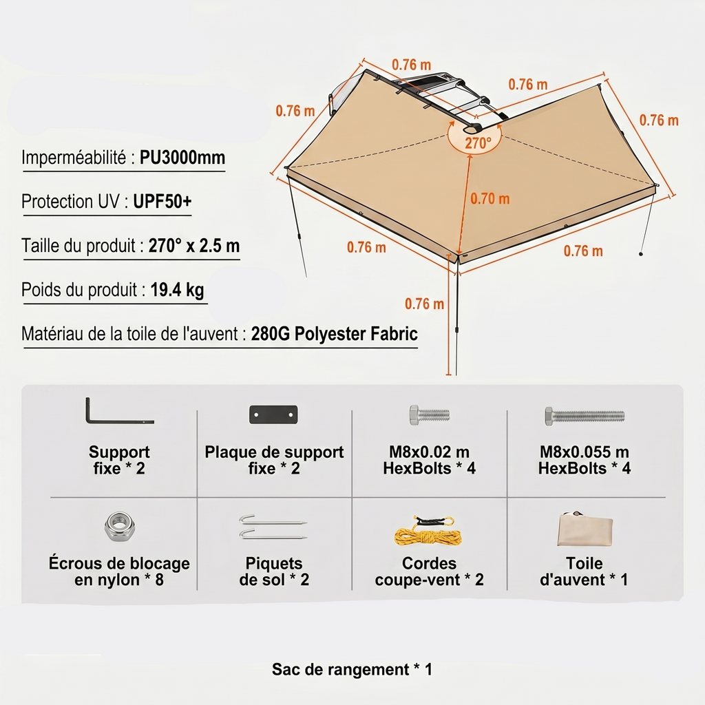Auvent 270° Rétractable SUV et 4x4 | Rova