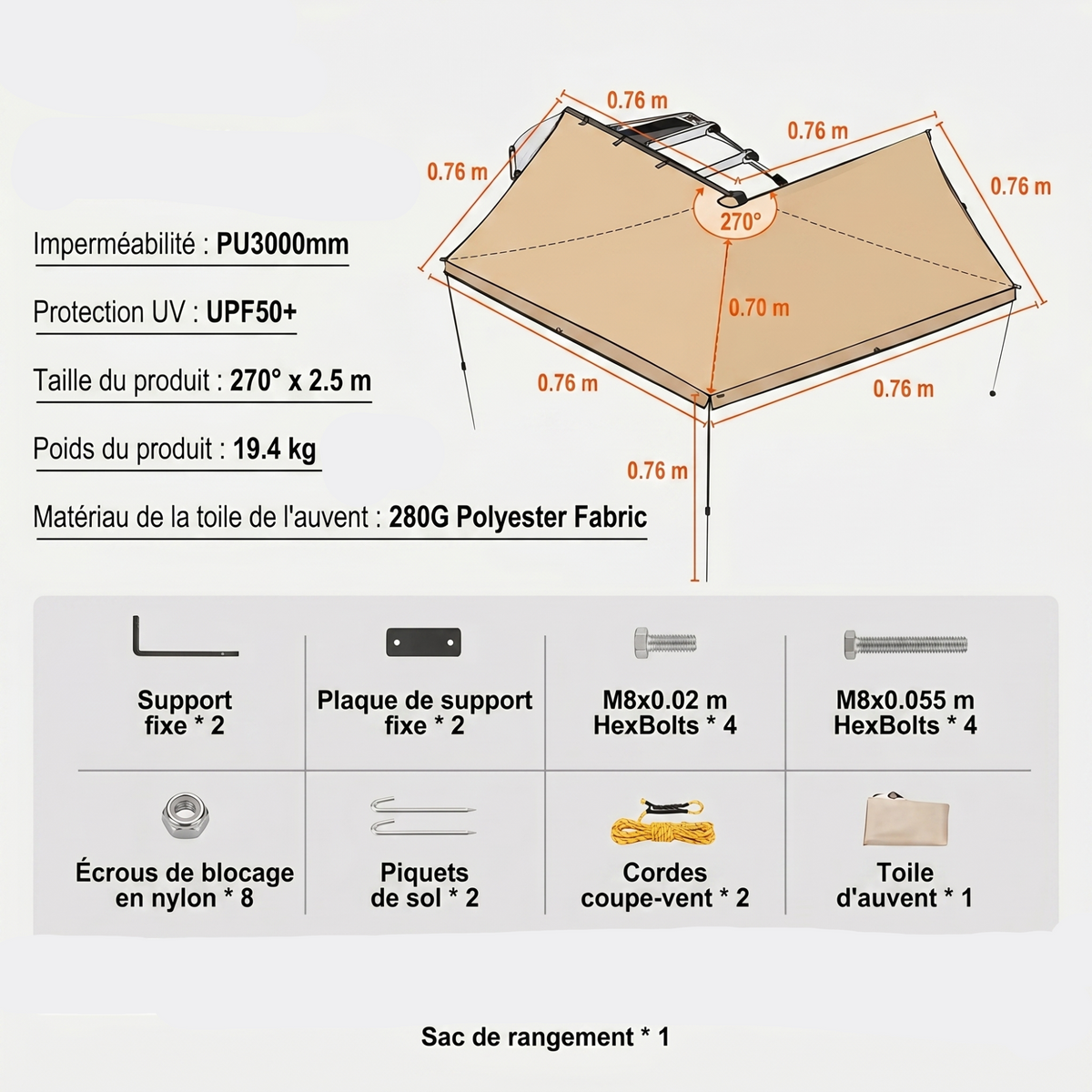 Auvent 270° Rétractable SUV et 4x4 | Rova